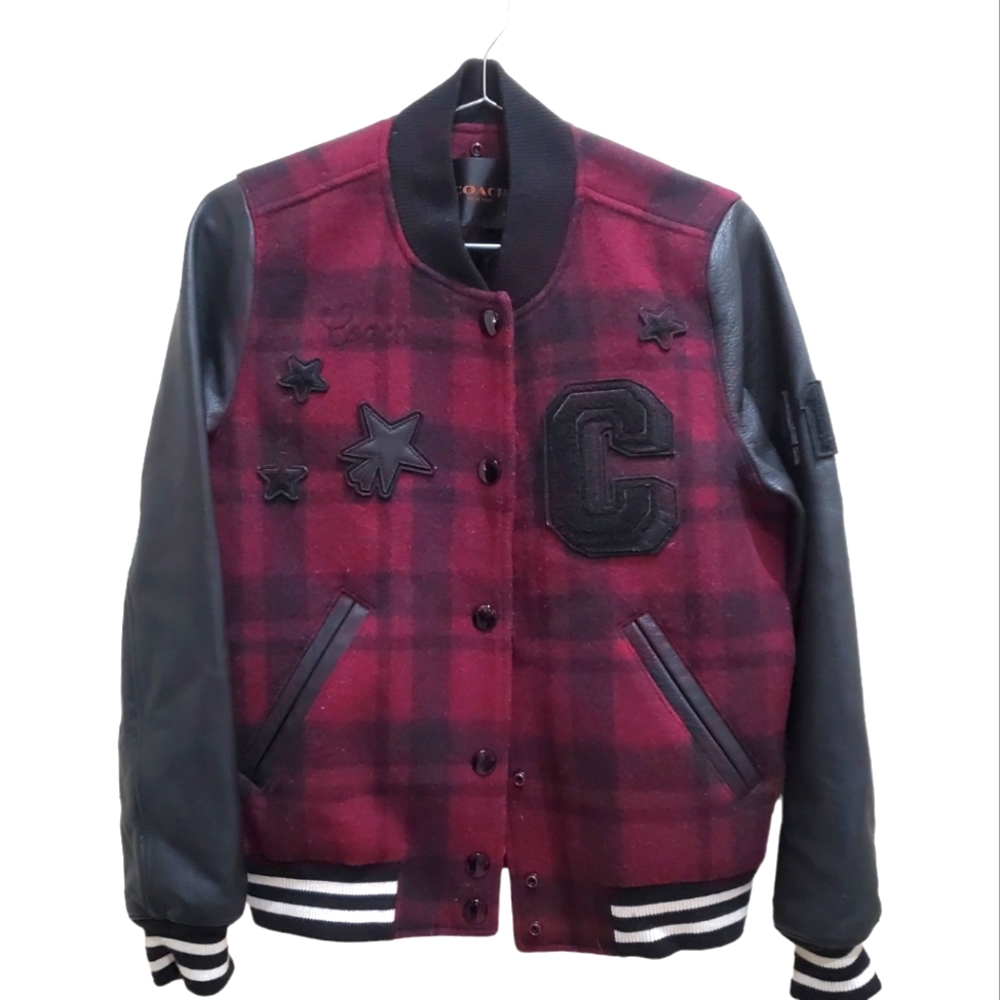 $759 Coach Leather Jacket Varsity Letterman Plaid Limited Edition Rare S